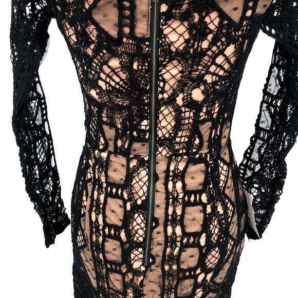 BARDOT Women's Zendaya Mini Lace Dress US 8 Large Black Nude Off Shoulder NWT - Picture 8 of 12